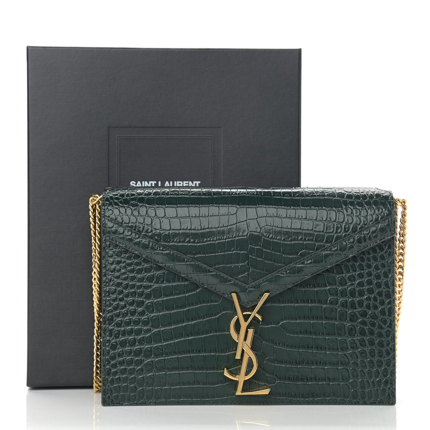 Calfskin Crocodile Embossed Monogram Cassandra Clasp Bag Dark Mint