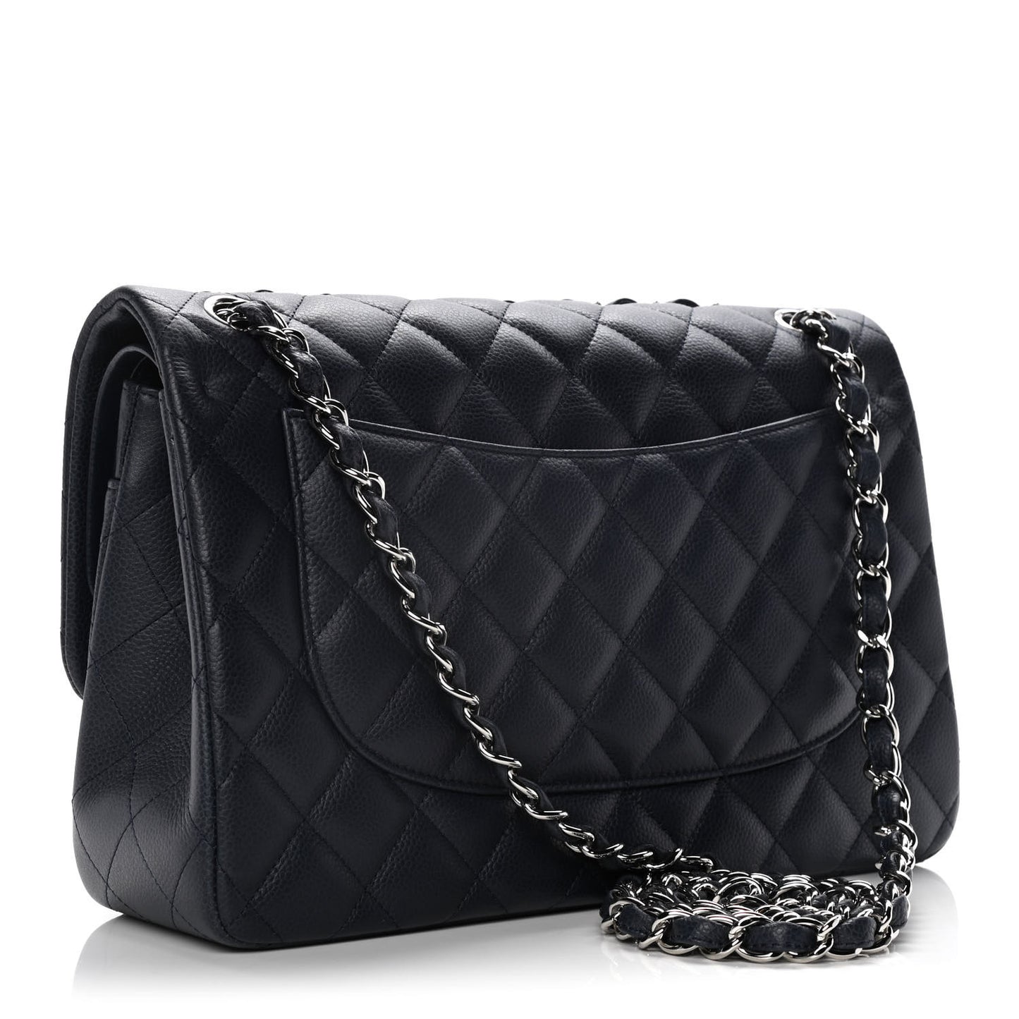 Caviar Quilted Jumbo Double Flap Navy Blue
