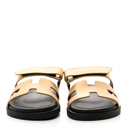 Hermes Metallic Goatskin Womens Chypre Sandals 36.5 Dore 2 of 9