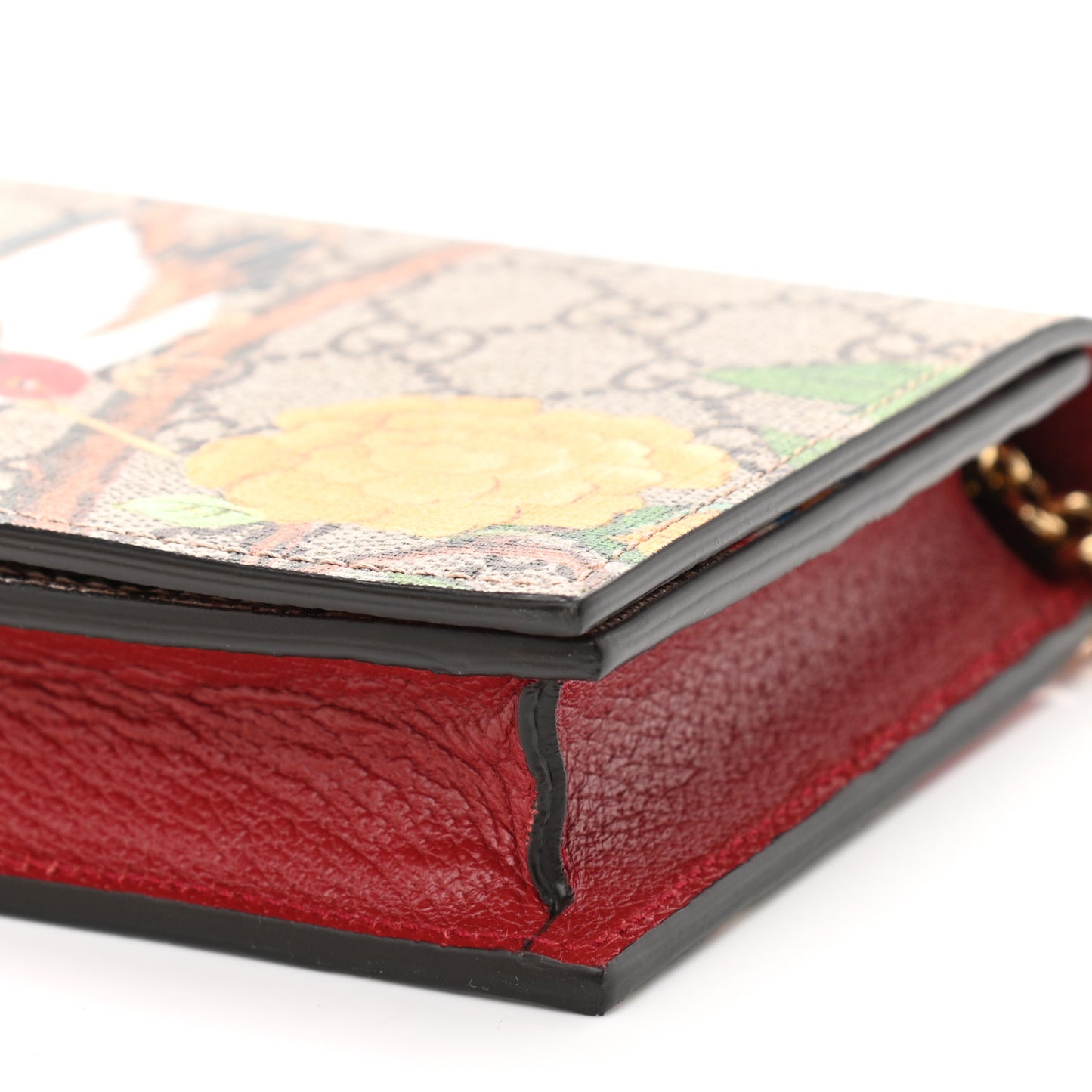 GG Supreme Monogram Tian Chain Wallet Beige Multicolor Red