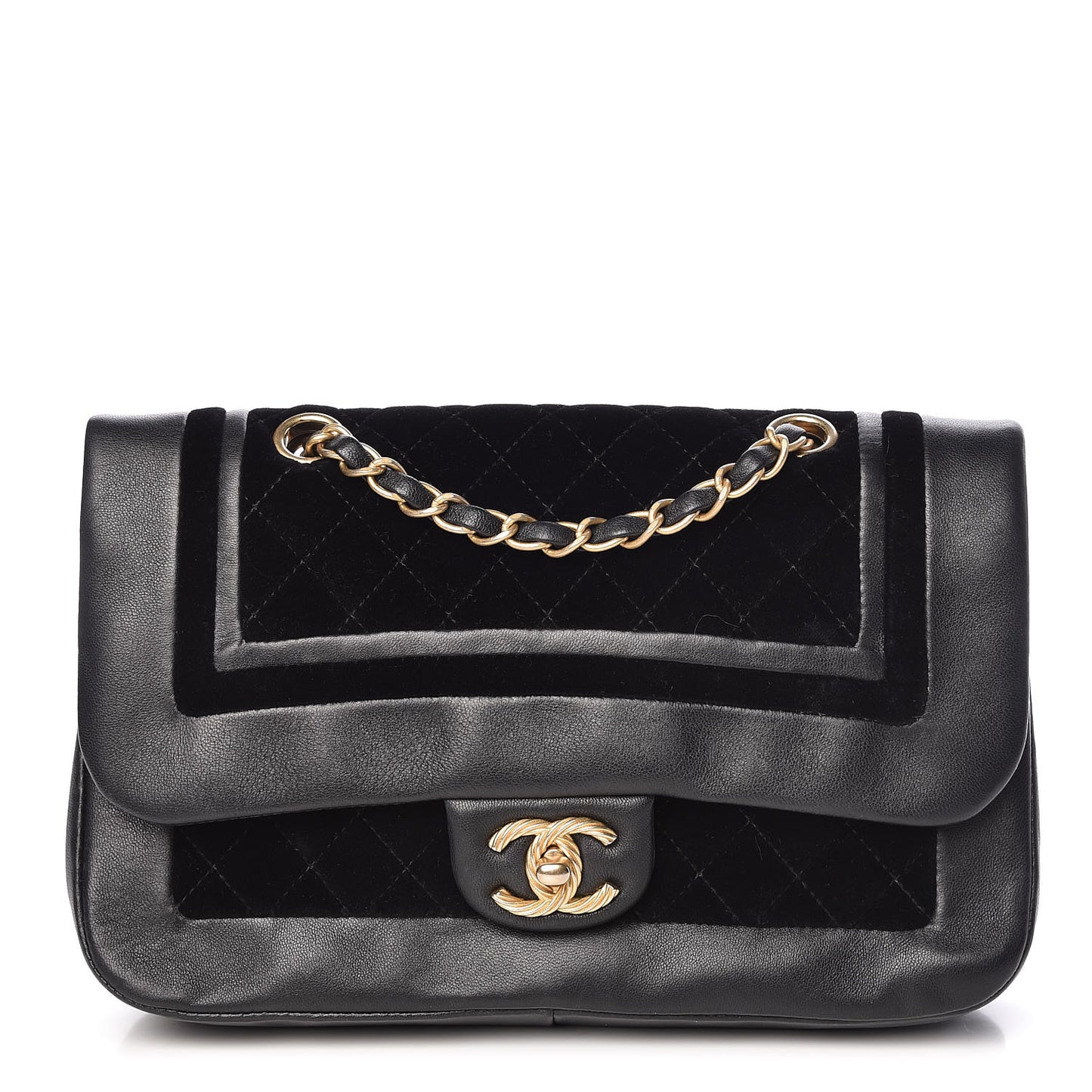 Metallic Lambskin Velvet Quilted Medium Flap Black