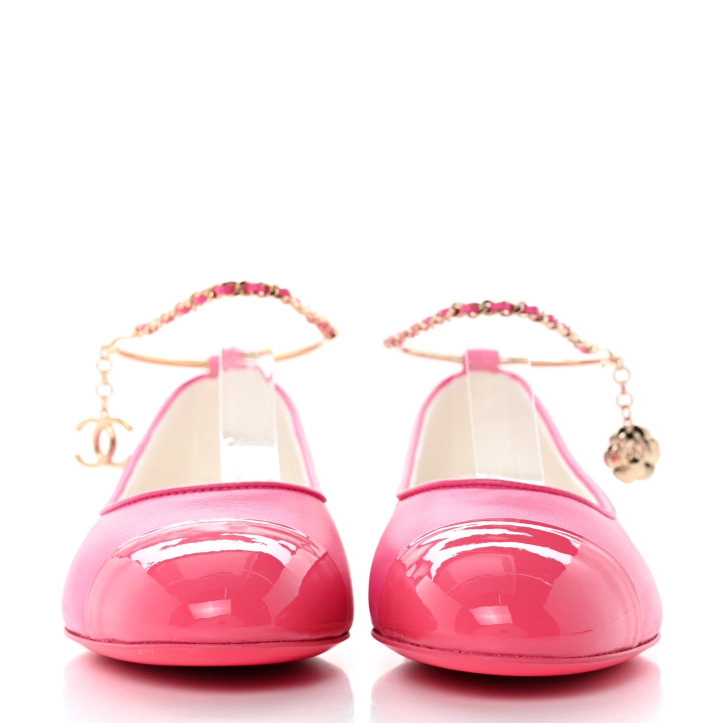 Lambskin Patent Calfskin Cap Toe Ankle Chain Ballerina Flats 37 Pink