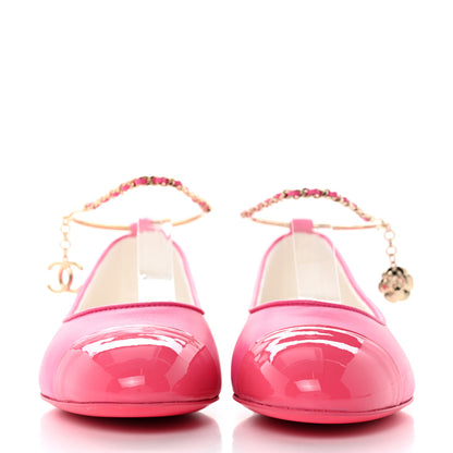 Chanel Lambskin Patent Calfskin Cap Toe Ankle Chain Ballerina Flats 37 Pink 2 of 10
