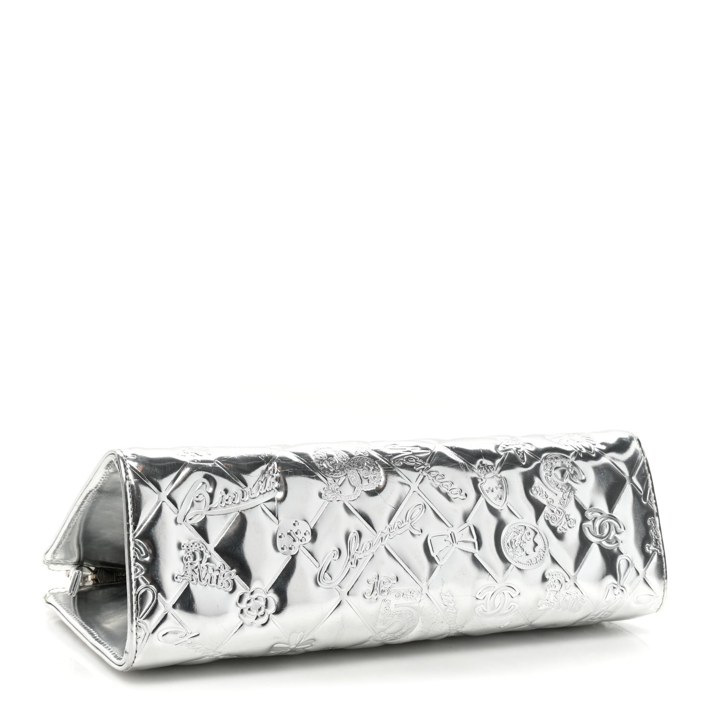 Metallic Patent Calfskin Lucky Symbols Pochette Silver