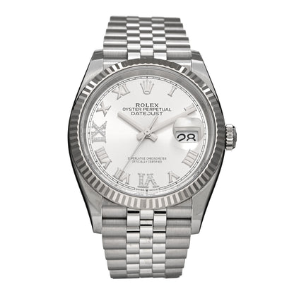 Rolex Stainless Steel 18K White Gold Diamond 36mm Oyster Perpetual Datejust Watch Silver Roman 126234 1 of 5