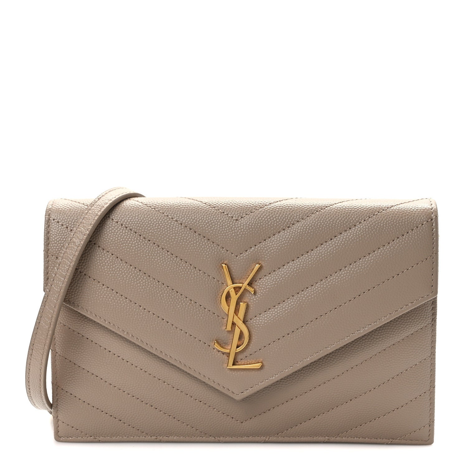 Saint Laurent Grain De Poudre Matelasse Chevron Monogram Envelope Chain Wallet Nude Powder 1 of 10