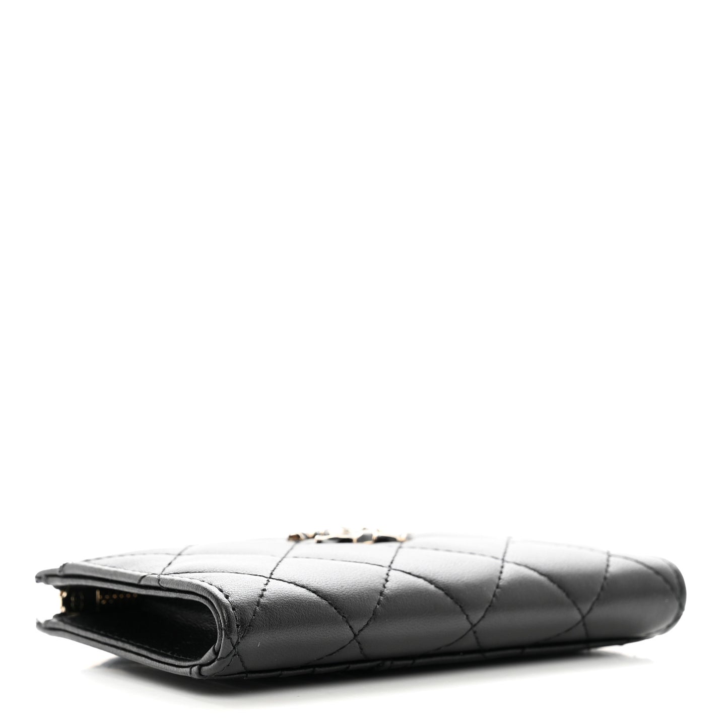 Lambskin Enamel Quilted Zippered Card Holder Black
