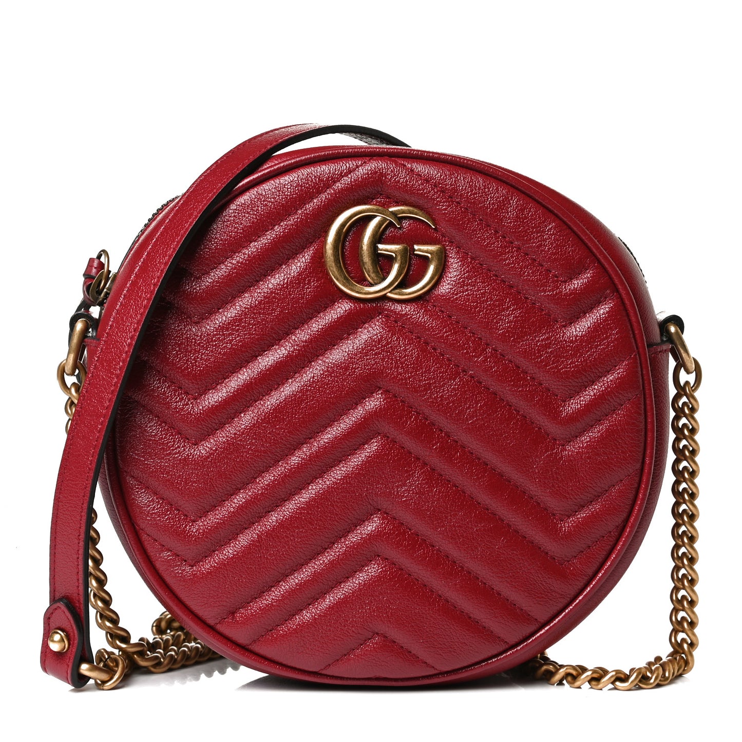Glazed Calfskin Matelasse Heart Mini GG Marmont Round Shoulder Bag Romantic Cerise