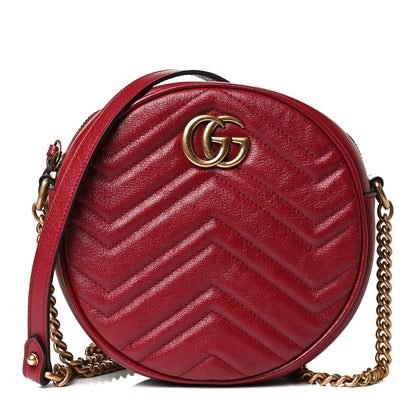 Gucci Glazed Calfskin Matelasse Heart Mini GG Marmont Round Shoulder Bag Romantic Cerise 1 of 10