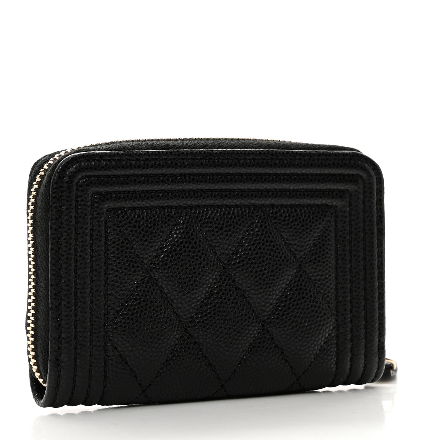 Caviar Quilted Boy Zip Around Coin Purse Wallet Black