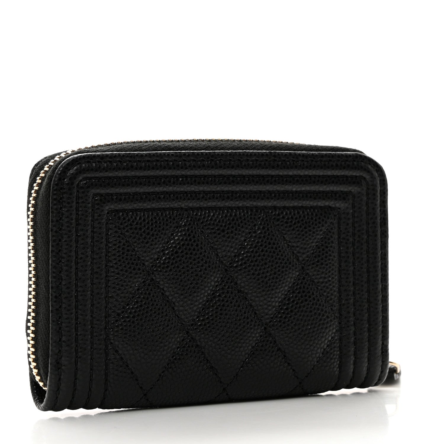 Chanel Caviar Quilted Boy Zip Around Coin Purse Wallet Black 3 of 8