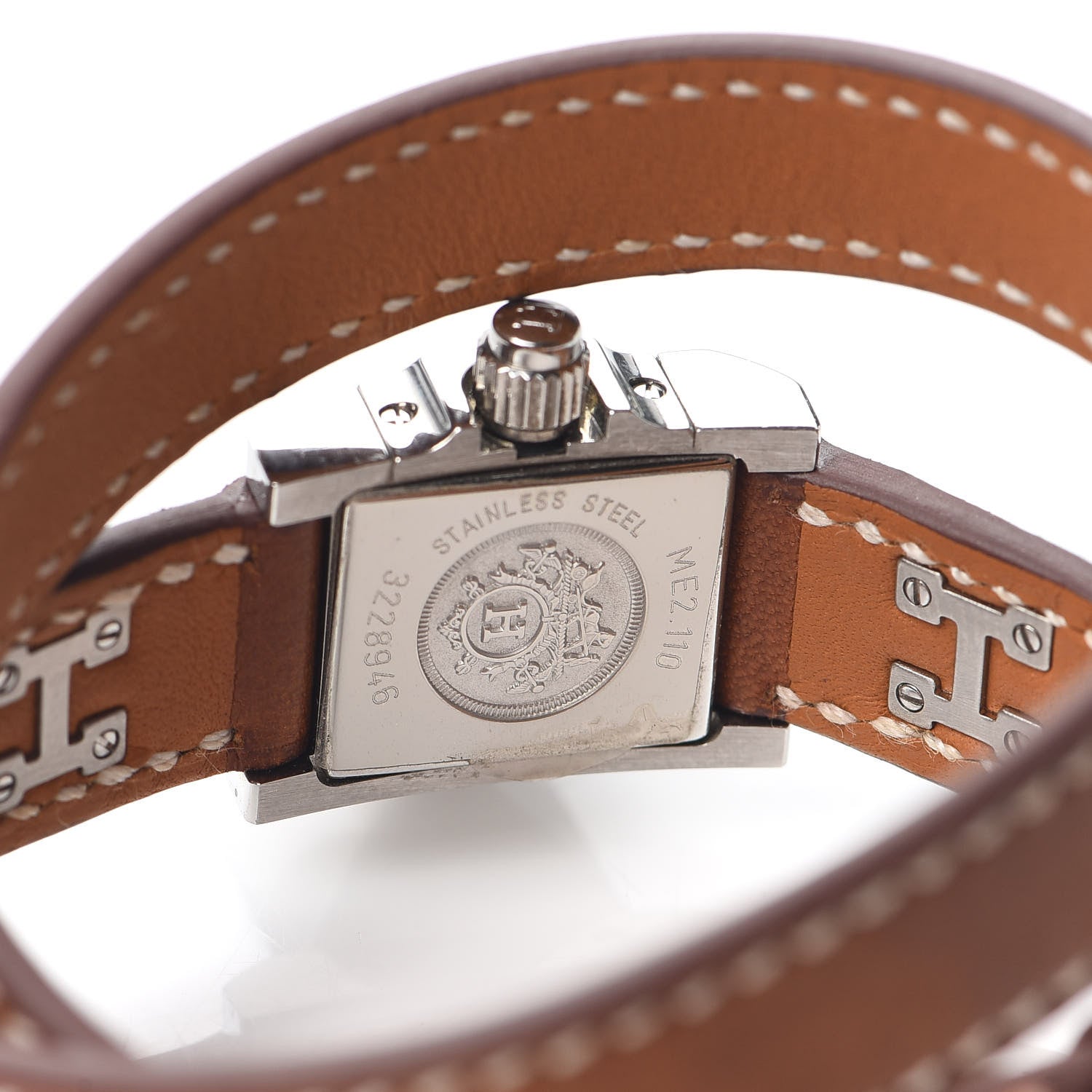 Hermes Stainless Steel Barenia 23mm Medor Double Tour Quartz Watch Fauve 4 of 5