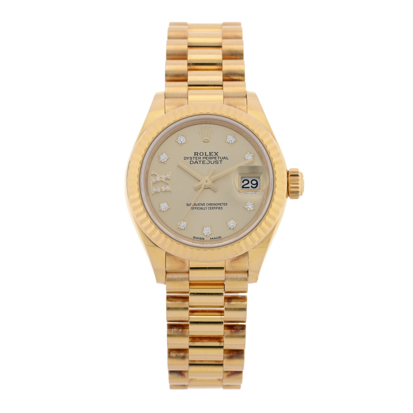 18K Yellow Gold Diamond 28mm Datejust President Watch Champagne 279178