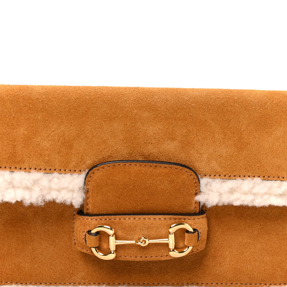 Suede Shearling Horsebit Mini 1955 Shoulder Bag Honey Beige Milk