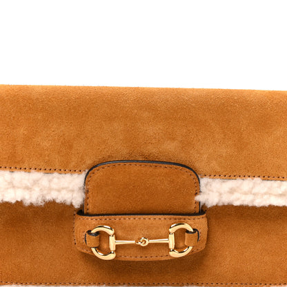 Gucci Suede Shearling Horsebit Mini 1955 Shoulder Bag Honey Beige Milk 9 of 12