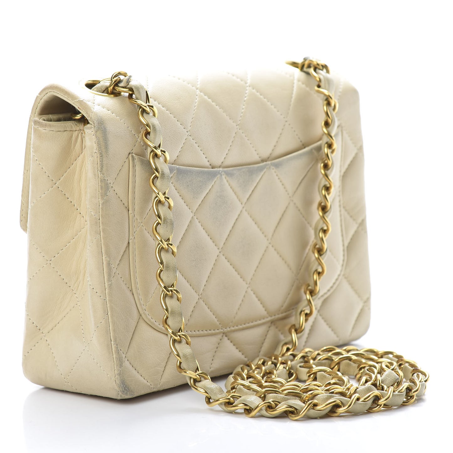 Lambskin Quilted Mini Square Flap Beige