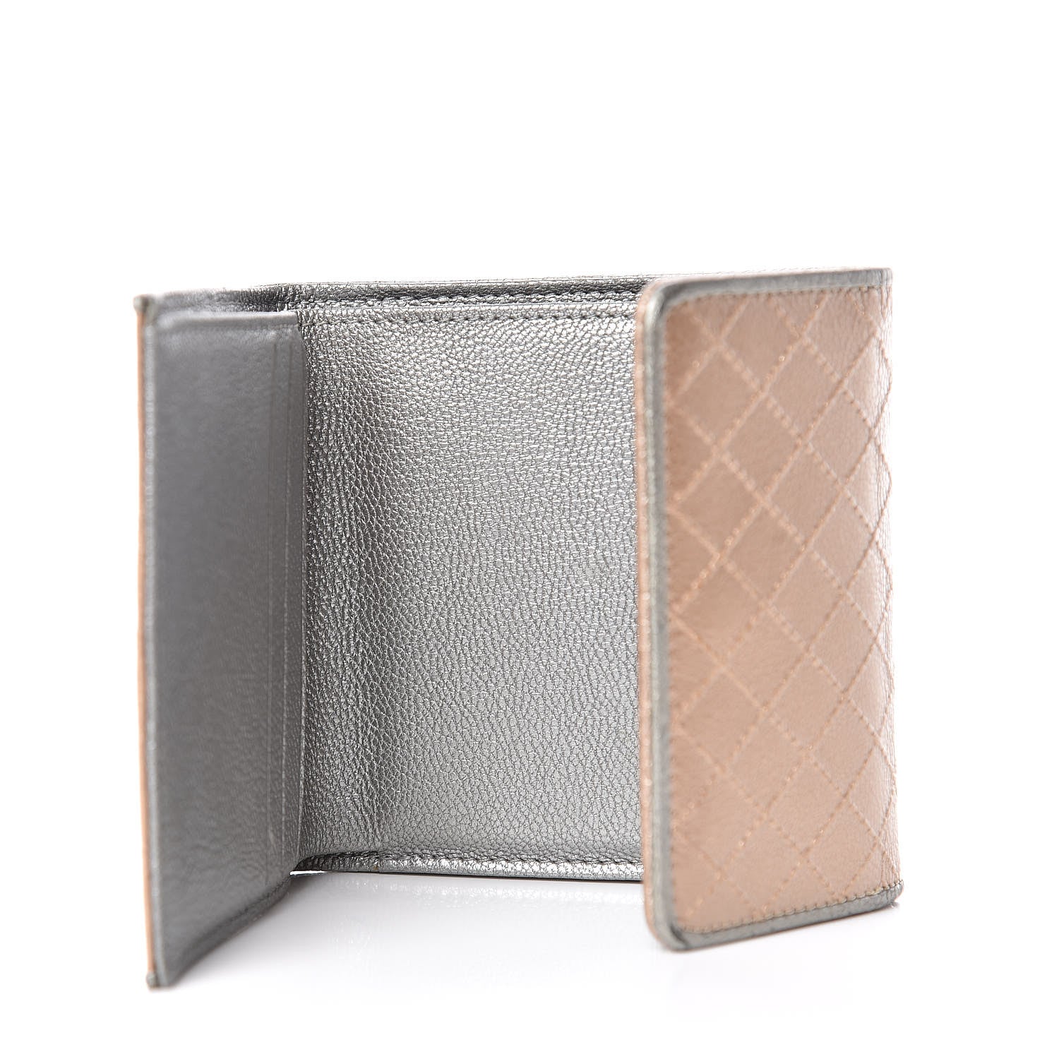 Chanel Metallic Calfskin Diamond Stitched Card Holder Wallet Gold Silver 7 of 19