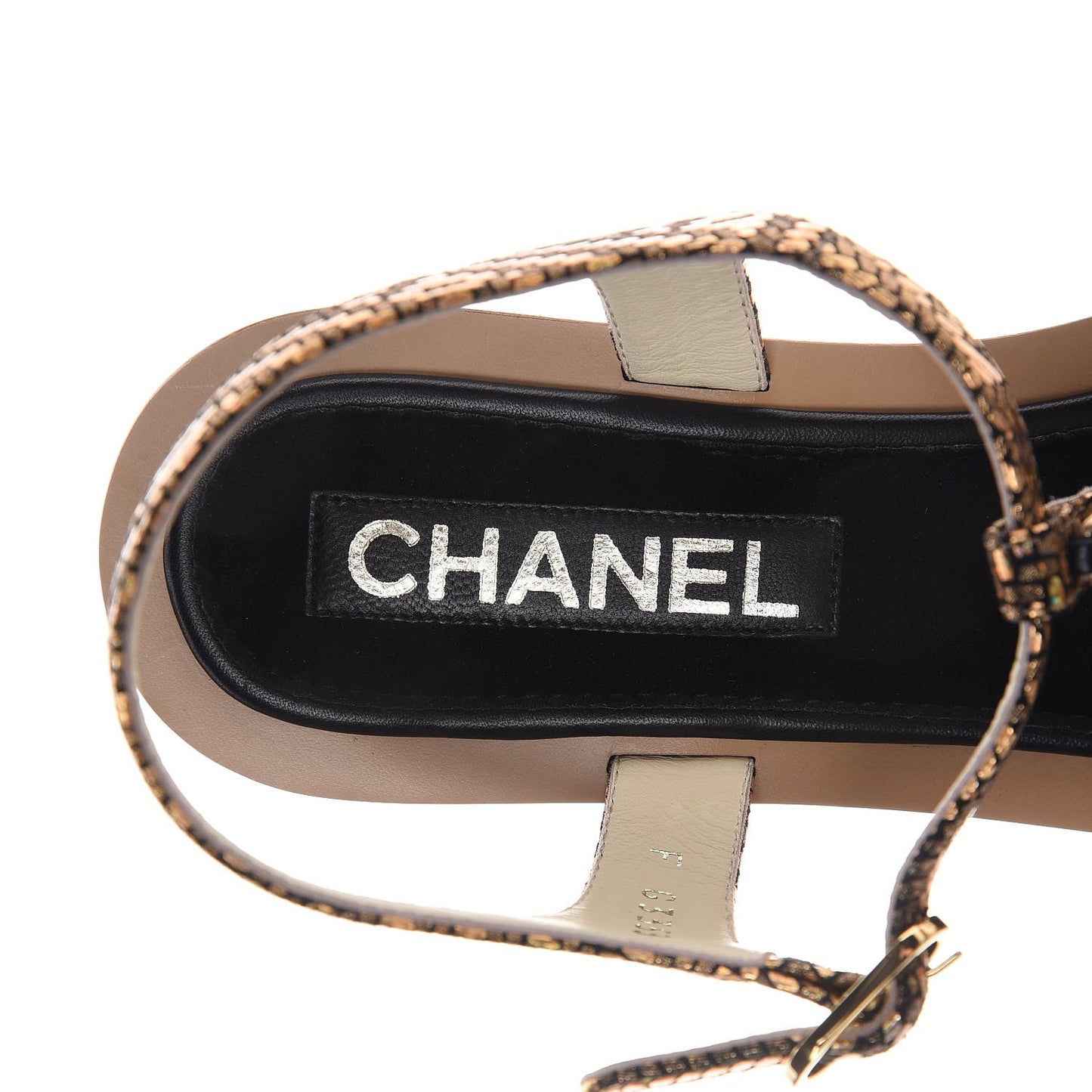 Fantasy Goatskin Velvet CC Chain Thong Sandals 38.5 Gold Black