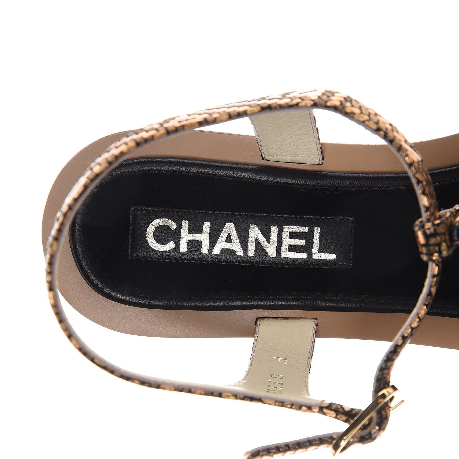Chanel Fantasy Goatskin Velvet CC Chain Thong Sandals 38.5 Gold Black 7 of 9