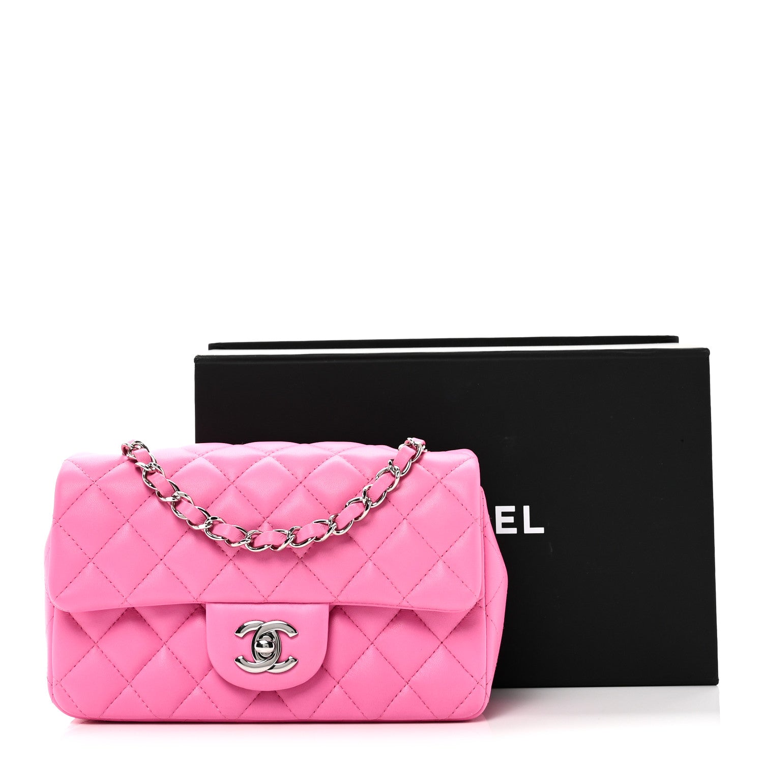Chanel Lambskin Quilted Mini Rectangular Flap Neon Pink 11 of 11