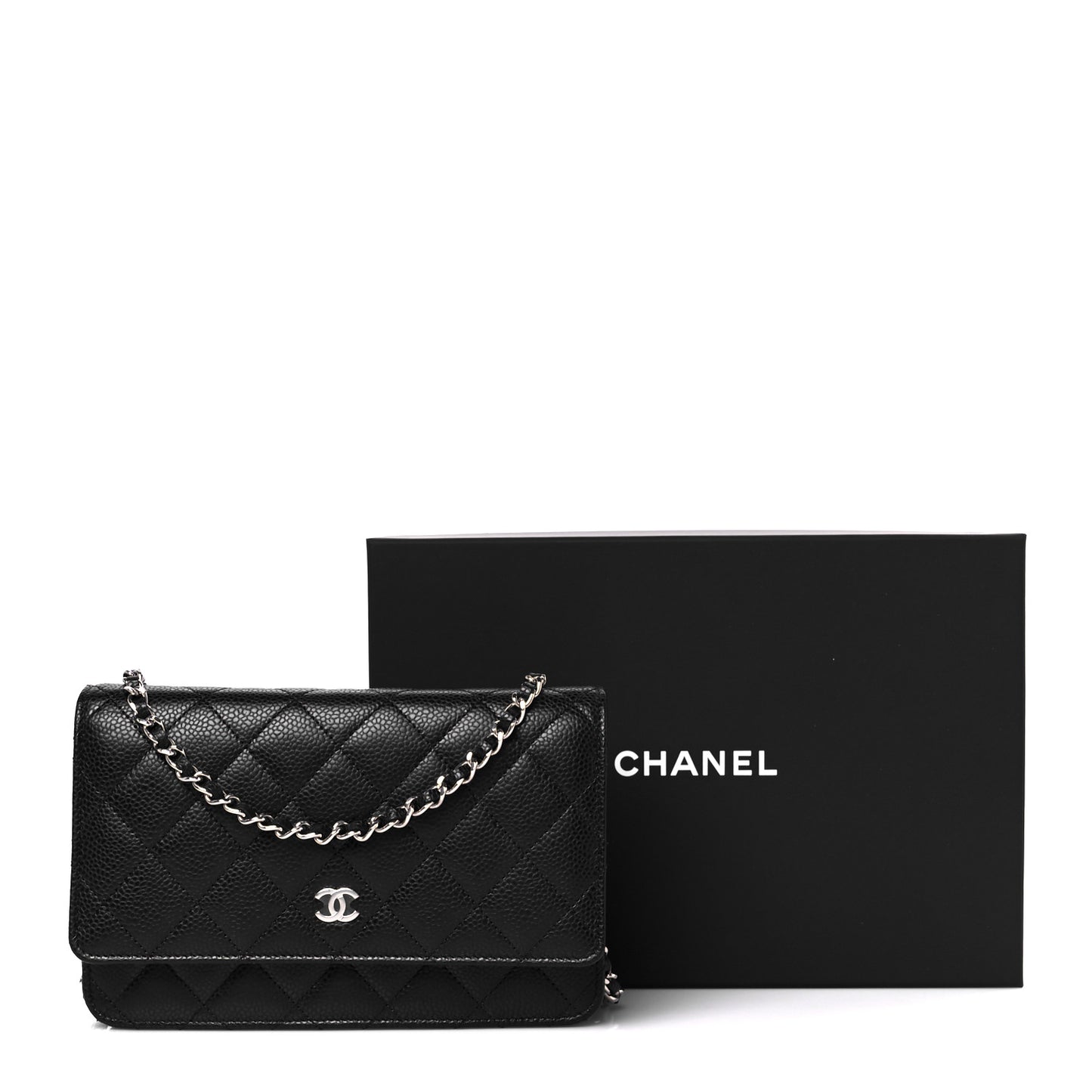 Caviar Quilted Wallet on Chain WOC Black