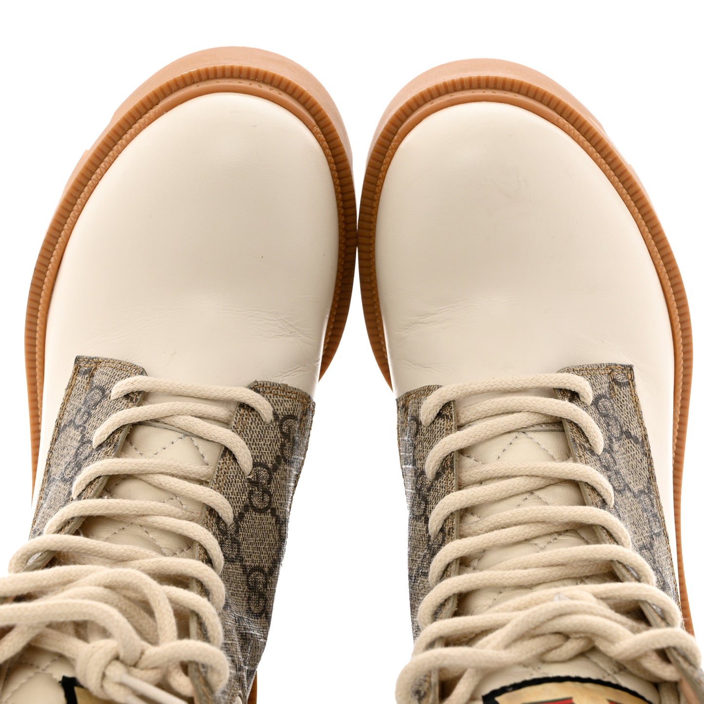 Calfskin GG Supreme Monogram Nappa Quilted Lace Up Ankle Boots 36.5 Mystic White Beige