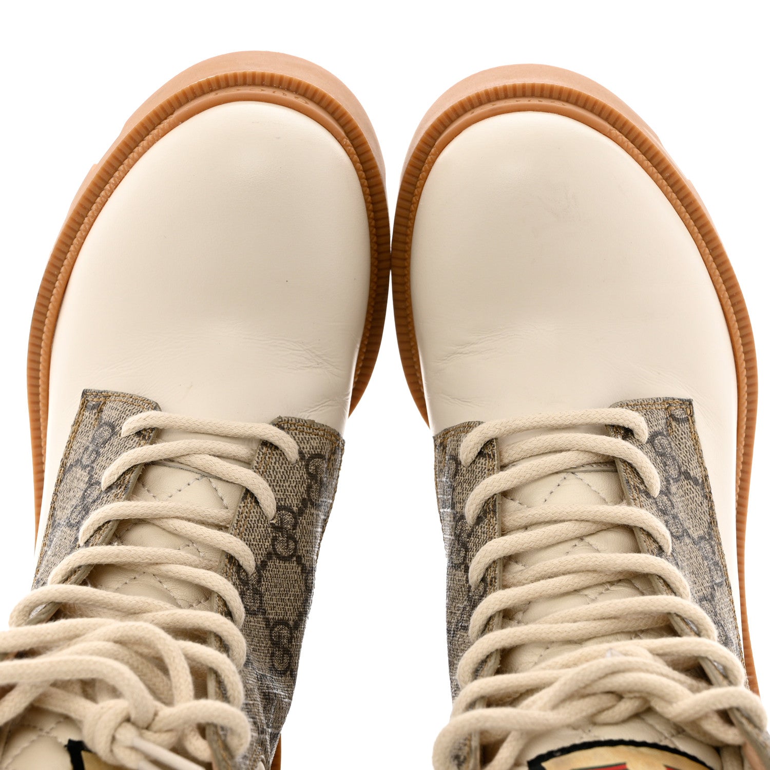 Gucci Calfskin GG Supreme Monogram Nappa Quilted Lace Up Ankle Boots 36.5 Mystic White Beige 10 of 10