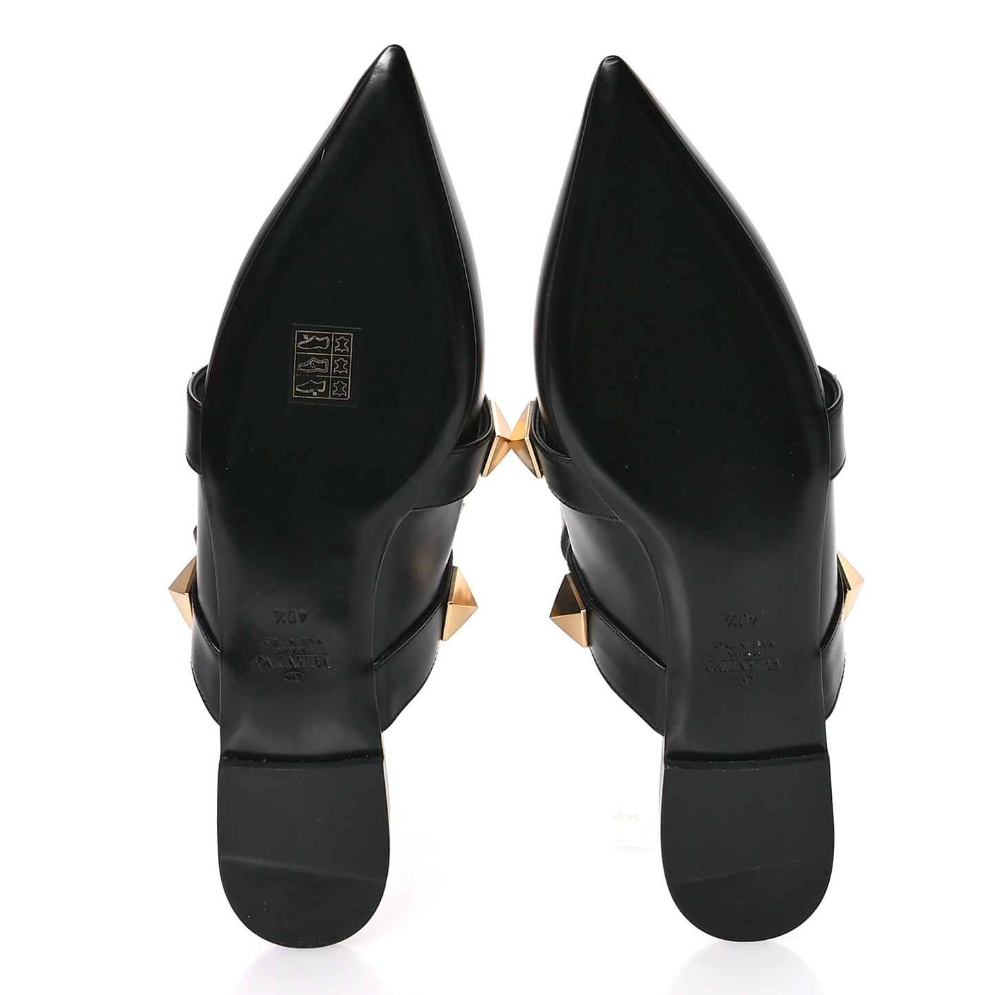 Calfskin Roman Stud Ankle Strap Flat Mules 40.5 Black