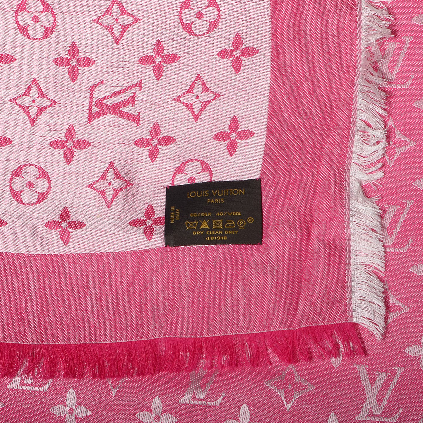 Wool Silk Monogram Denim Shawl Pivoine
