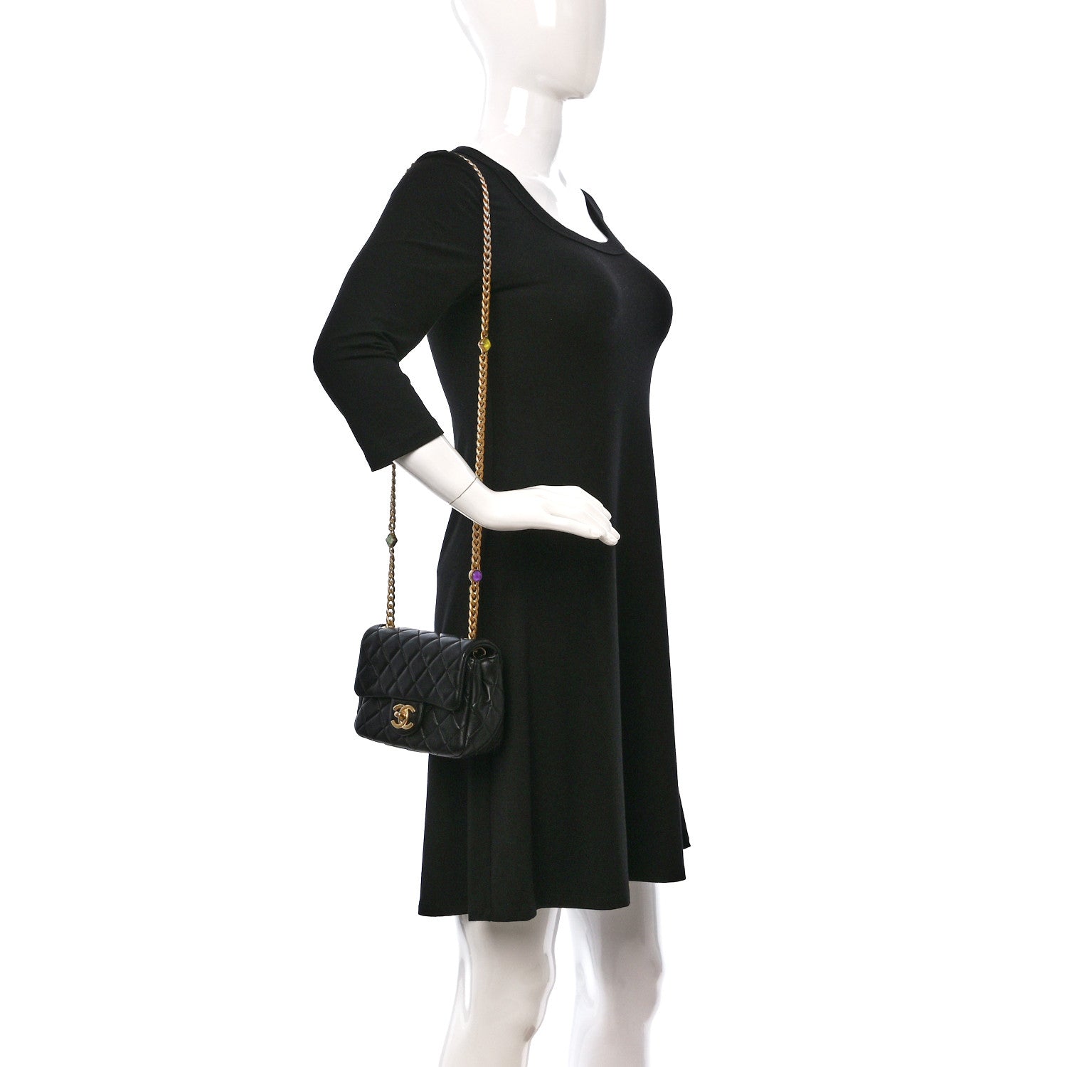 Chanel Lambskin Resin Quilted Mini Pearl Samba Square Flap Black 2 of 9