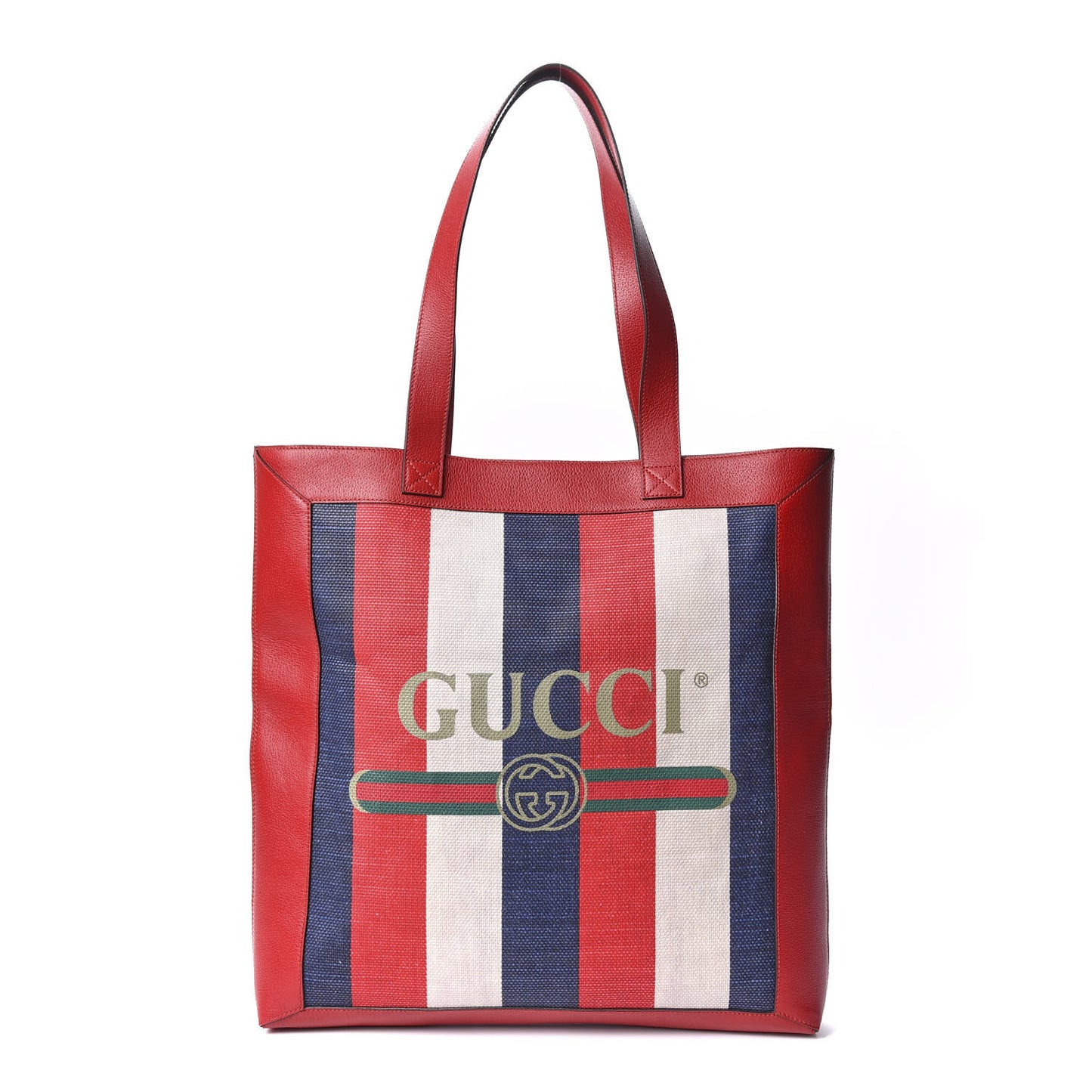 Canvas Calfskin Sylvie Stripe Logo Mens Tote Red White Blue