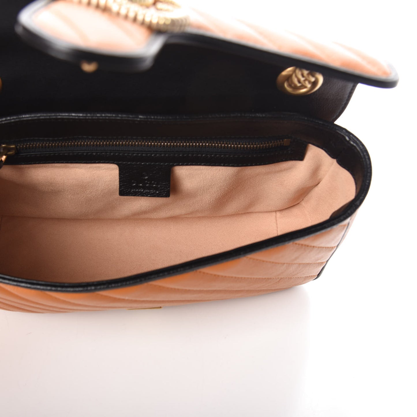 Vintage Effect Calfskin Matelasse Diagonal Small Torchon GG Marmont Shoulder Bag Cognac Black