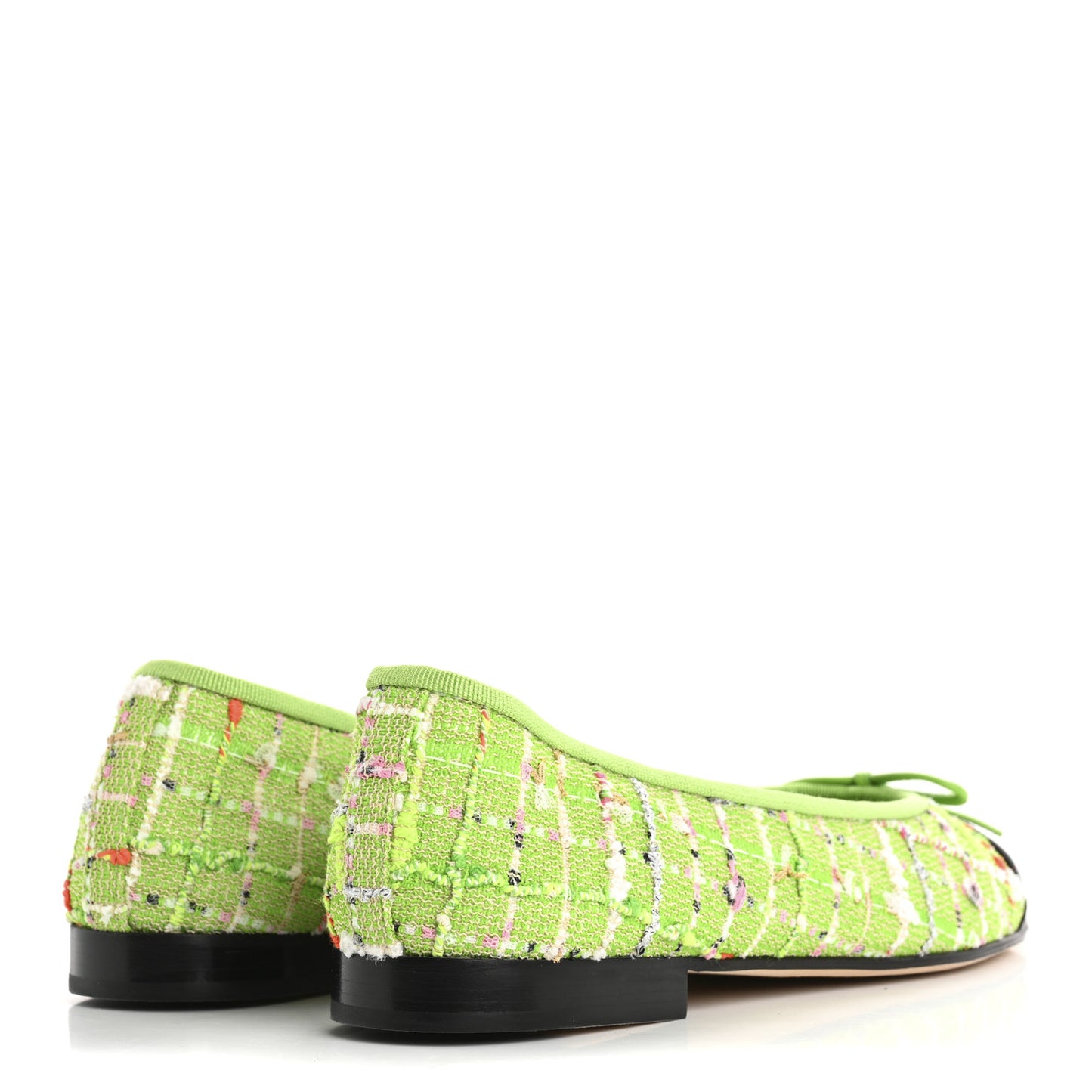 Tweed Grosgrain Cap Toe Ballerina Flats 39 Green Black