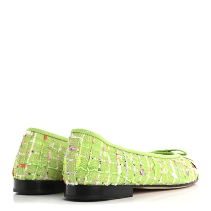 Chanel Tweed Grosgrain Cap Toe Ballerina Flats 39 Green Black 5 of 10