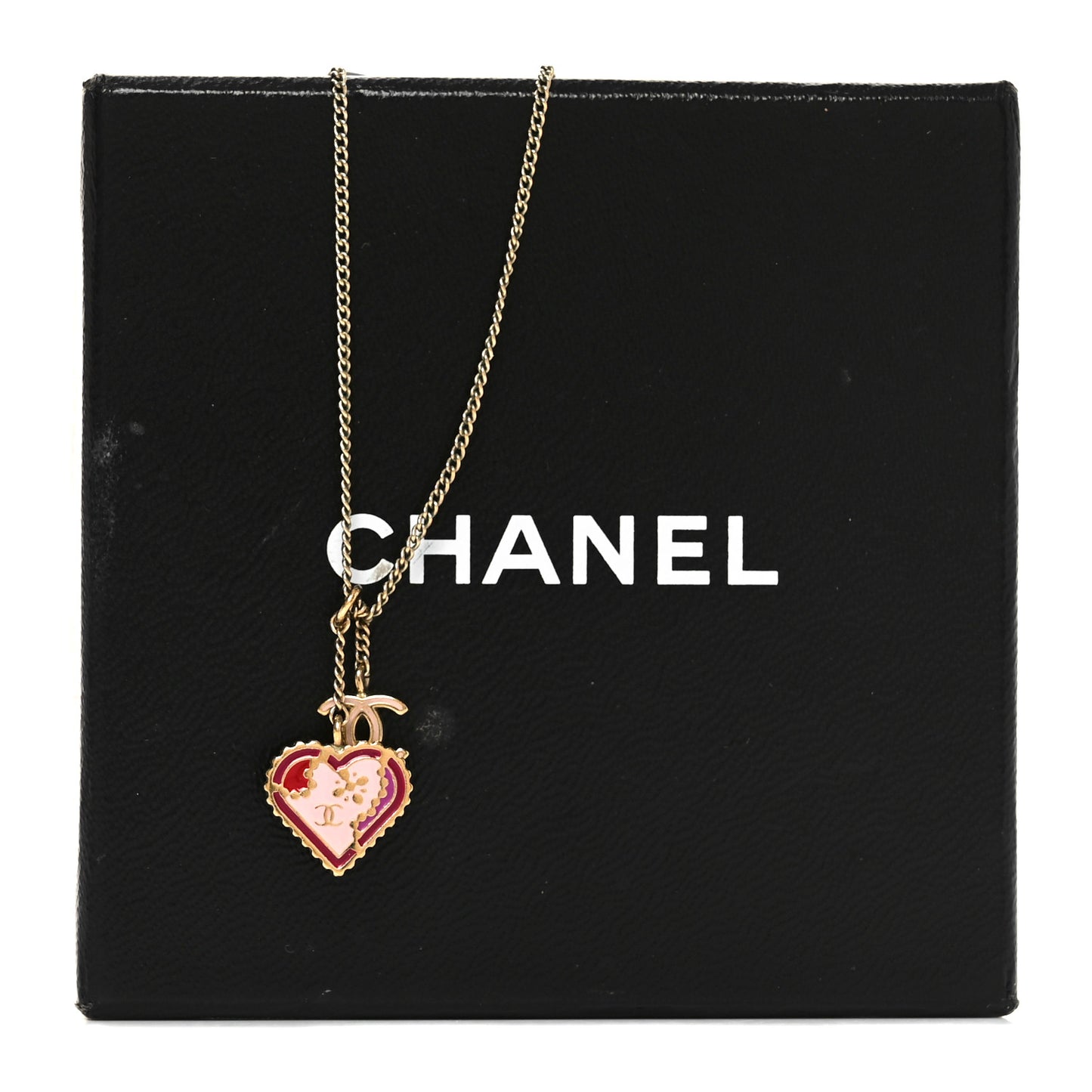 Enamel Heart CC Charm Necklace Gold
