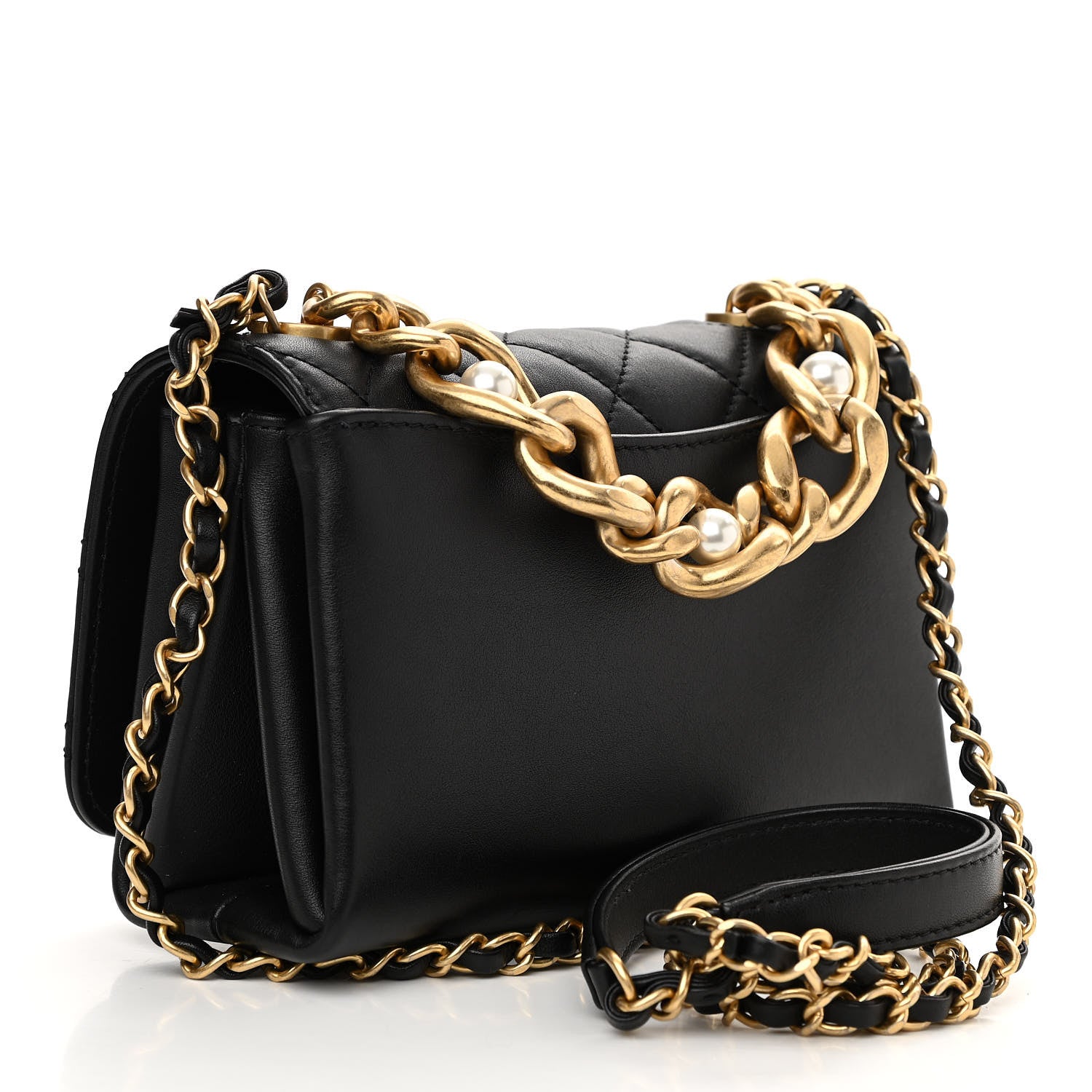 Chanel Calfskin Quilted Pearl Jewel Chain Flap Black 3 of 11