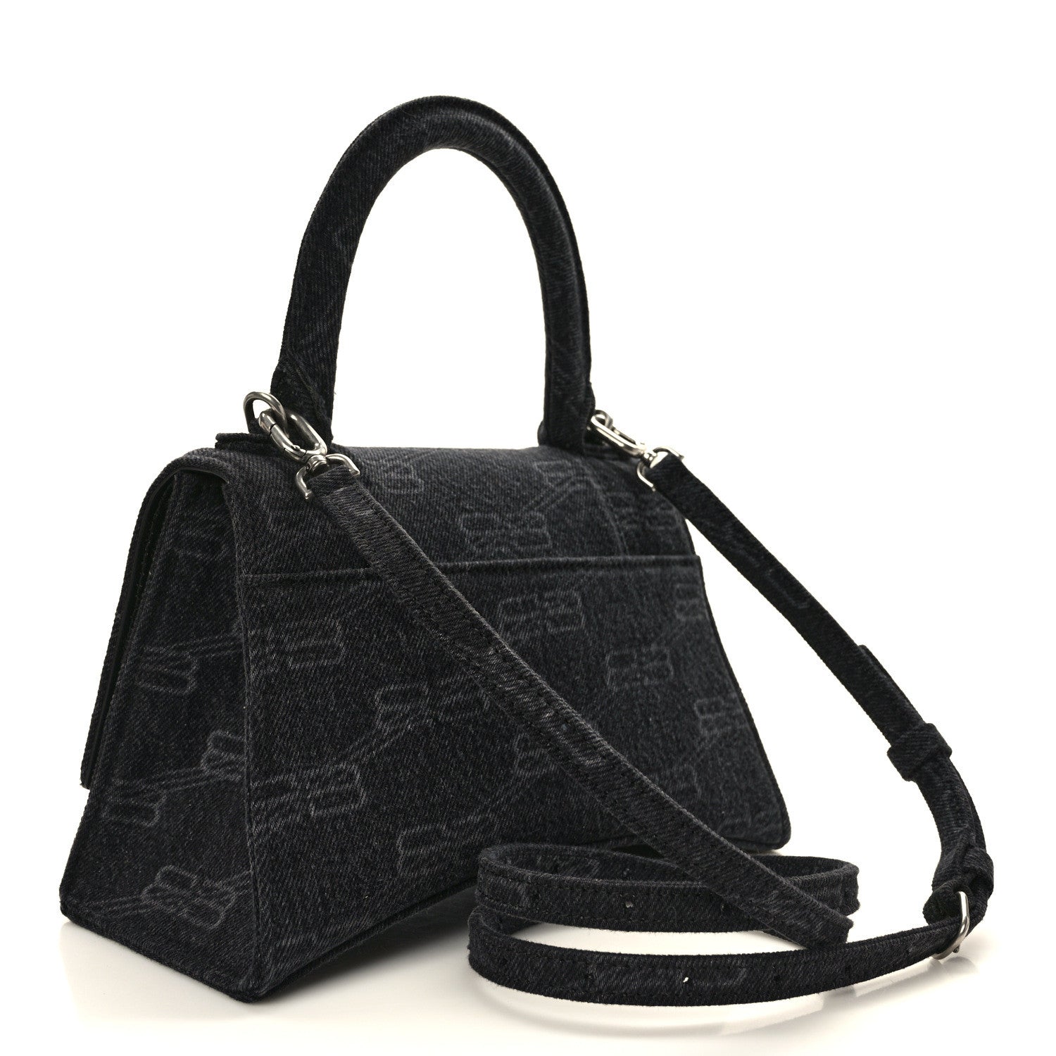 Balenciaga Denim BB Monogram Small Hourglass Top Handle Bag Black 3 of 13
