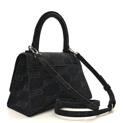 Balenciaga Denim BB Monogram Small Hourglass Top Handle Bag Black 3 of 13