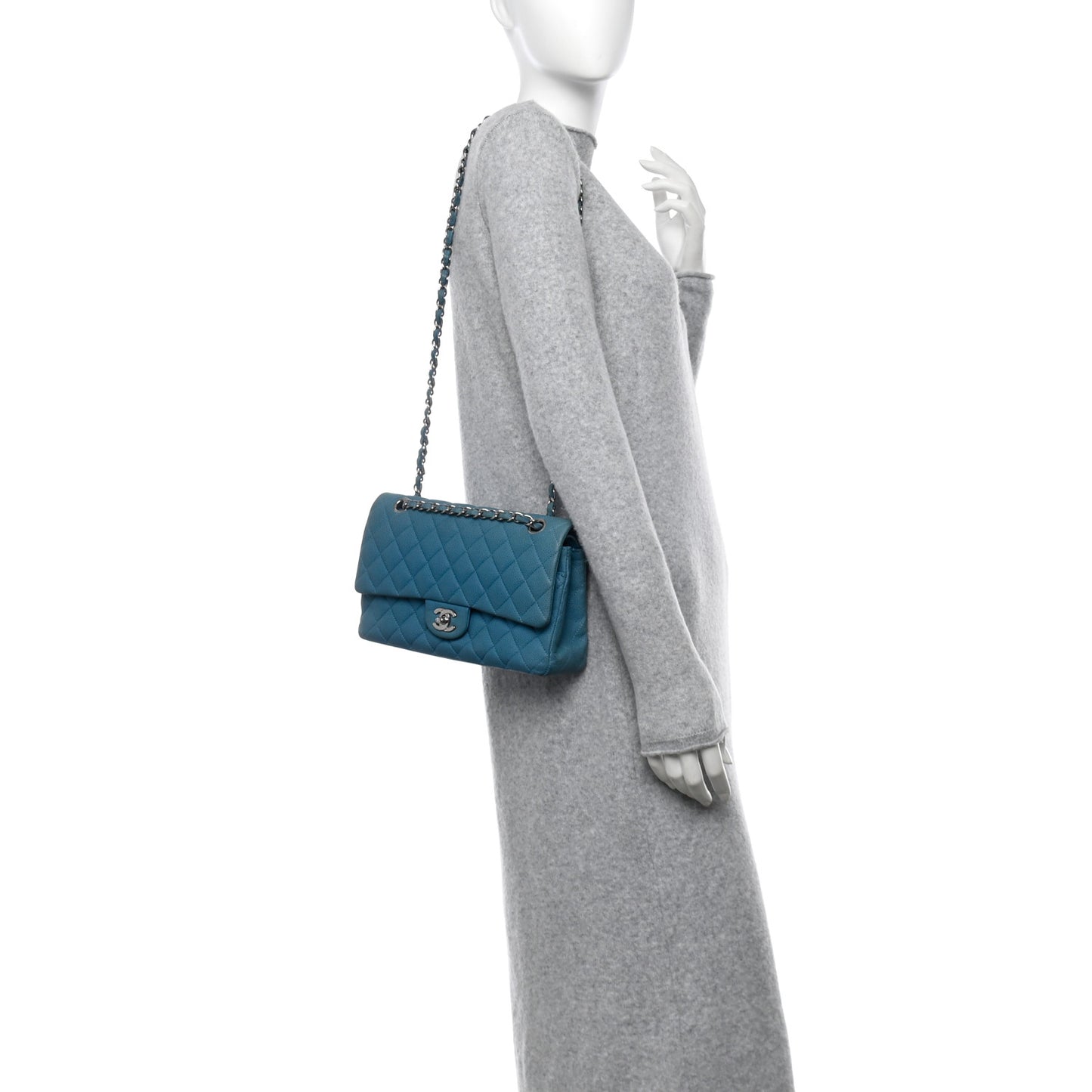 Iridescent Caviar Quilted Medium Double Flap Blue