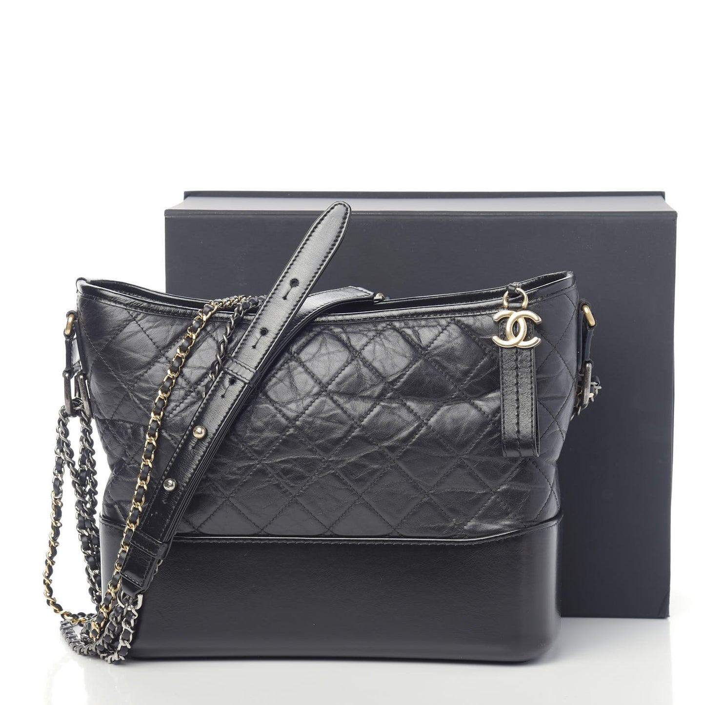 Aged Calfskin Quilted Medium Gabrielle Hobo Black