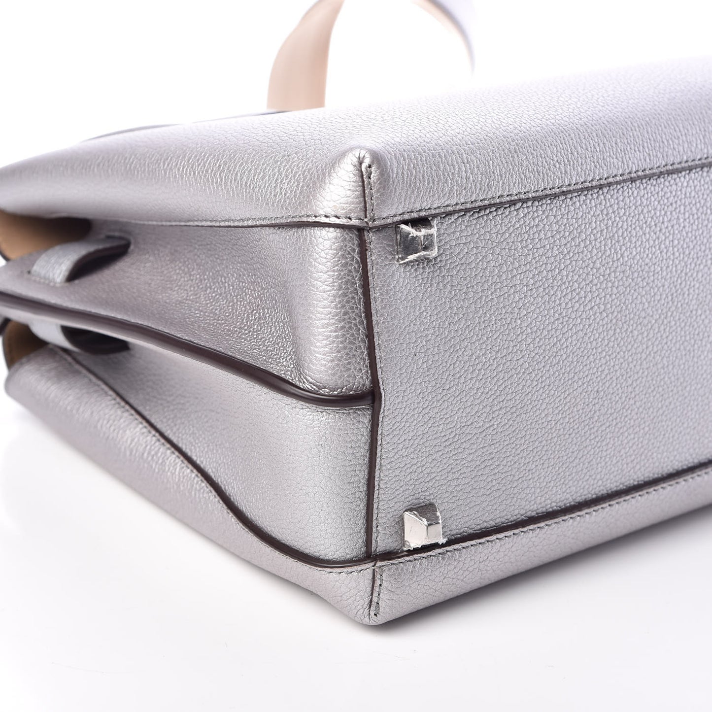 Metallic Grained Calfskin Medium Milla Tote Spike Silver