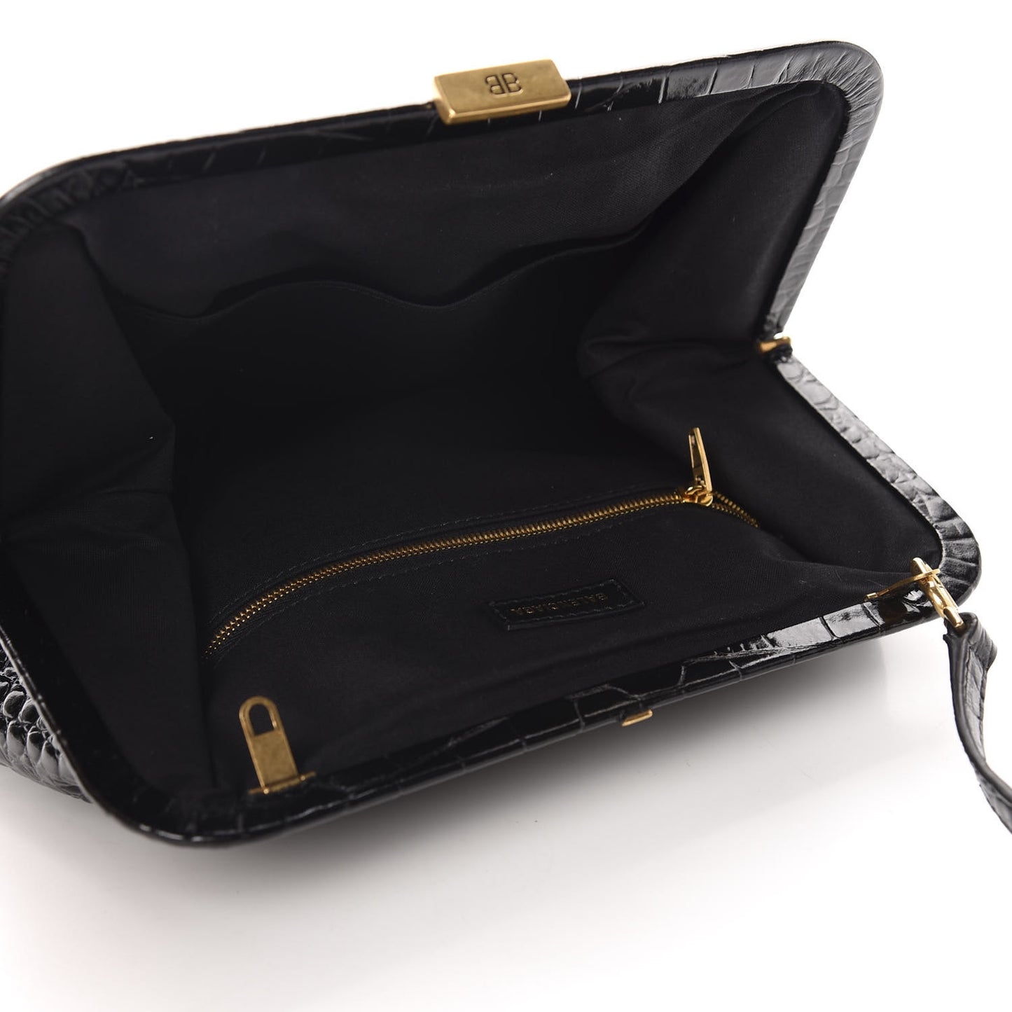 Shiny Supple Calfskin Logo Crocodile Embossed Cloud Crossbody Bag Black White