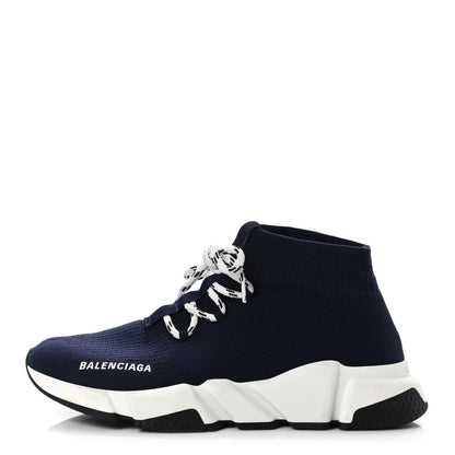 Balenciaga Knit Womens Speed Lace Up Sneakers 40 Navy White 1 of 8