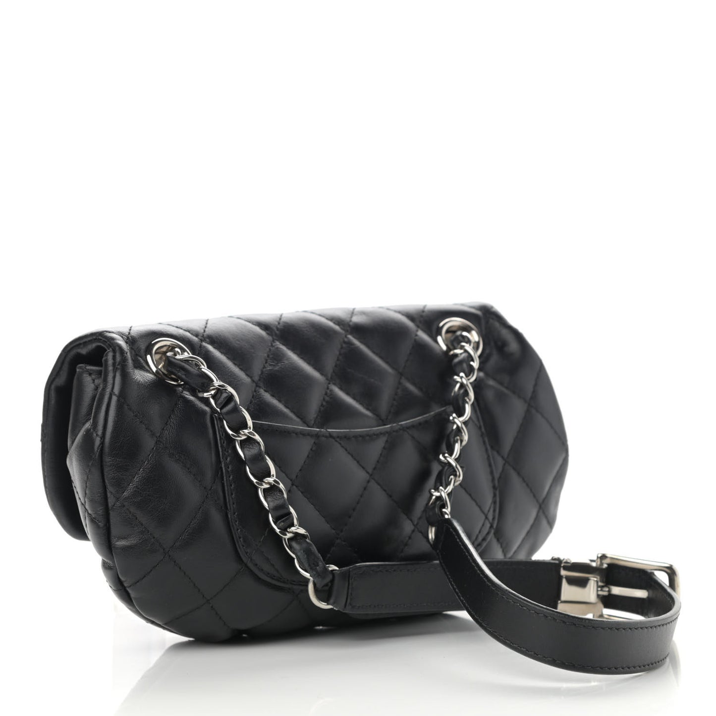 Calfskin Quilted CC Uniform Flap Belt Bag Black