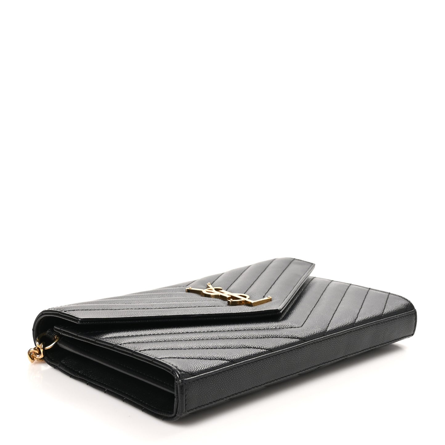 Grain De Poudre Matelasse Chevron Monogram Chain Wallet Black