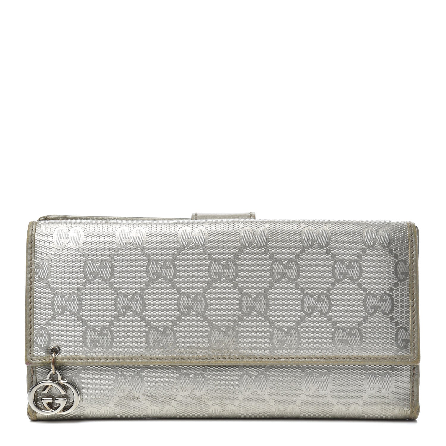 Gucci Imprime Monogram GG Pierce Continental Flap Wallet Silver 1 of 12
