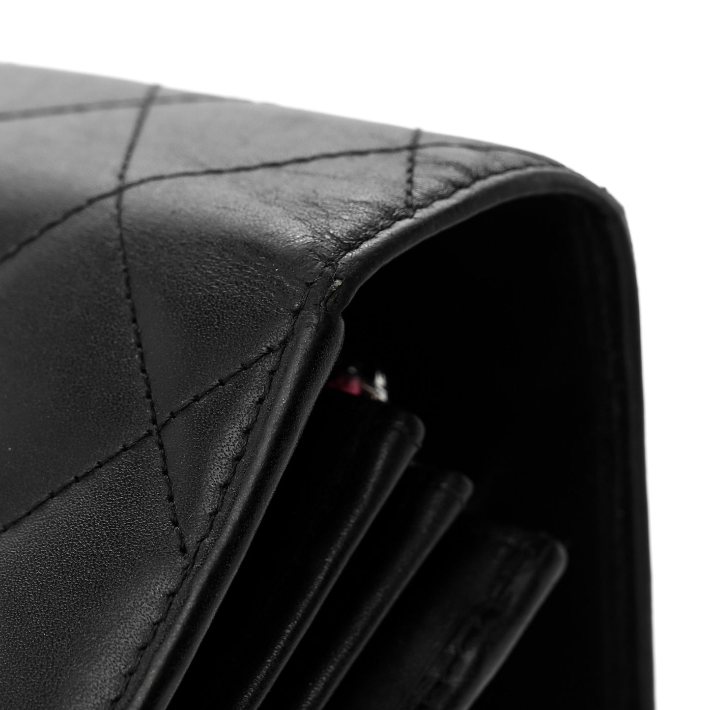 Calfskin Quilted Cambon Long Double Wallet Black