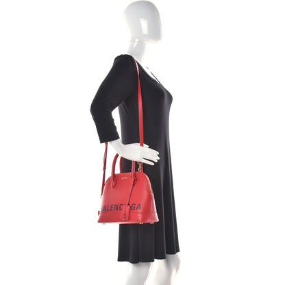 Balenciaga Signature Grained Calfskin Logo S Ville Top Handle Bag Rouge Lantern Black 2 of 15
