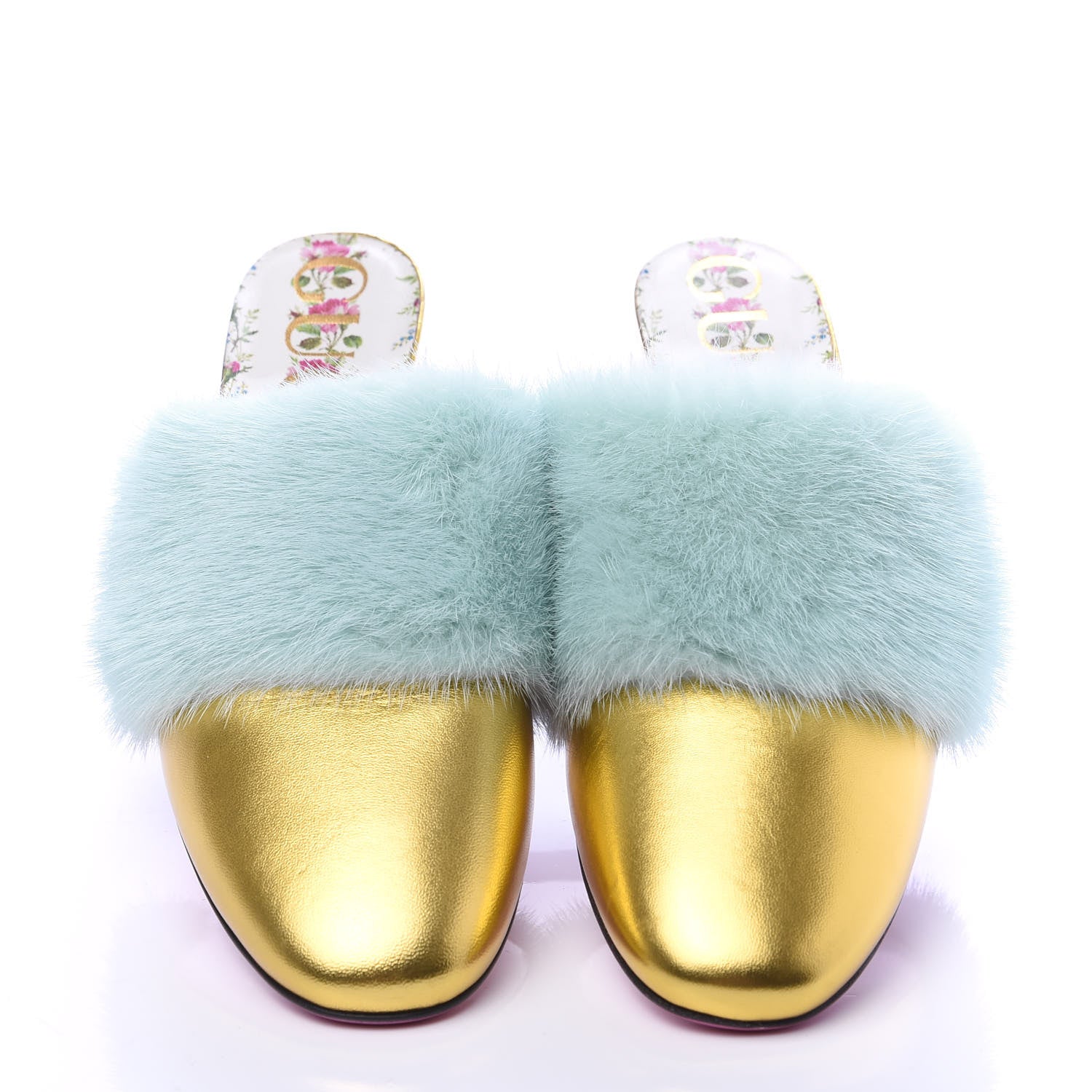 Gucci Mink Nappa Crystal Candy Mules 40 Vibrant Turquoise Gold 2 of 9