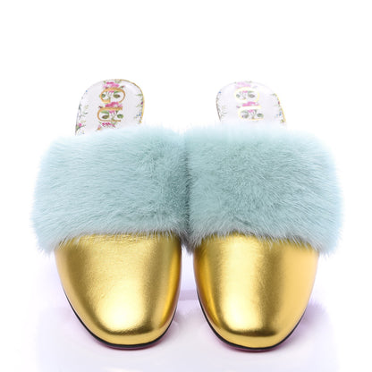 Gucci Mink Nappa Crystal Candy Mules 40 Vibrant Turquoise Gold 2 of 9